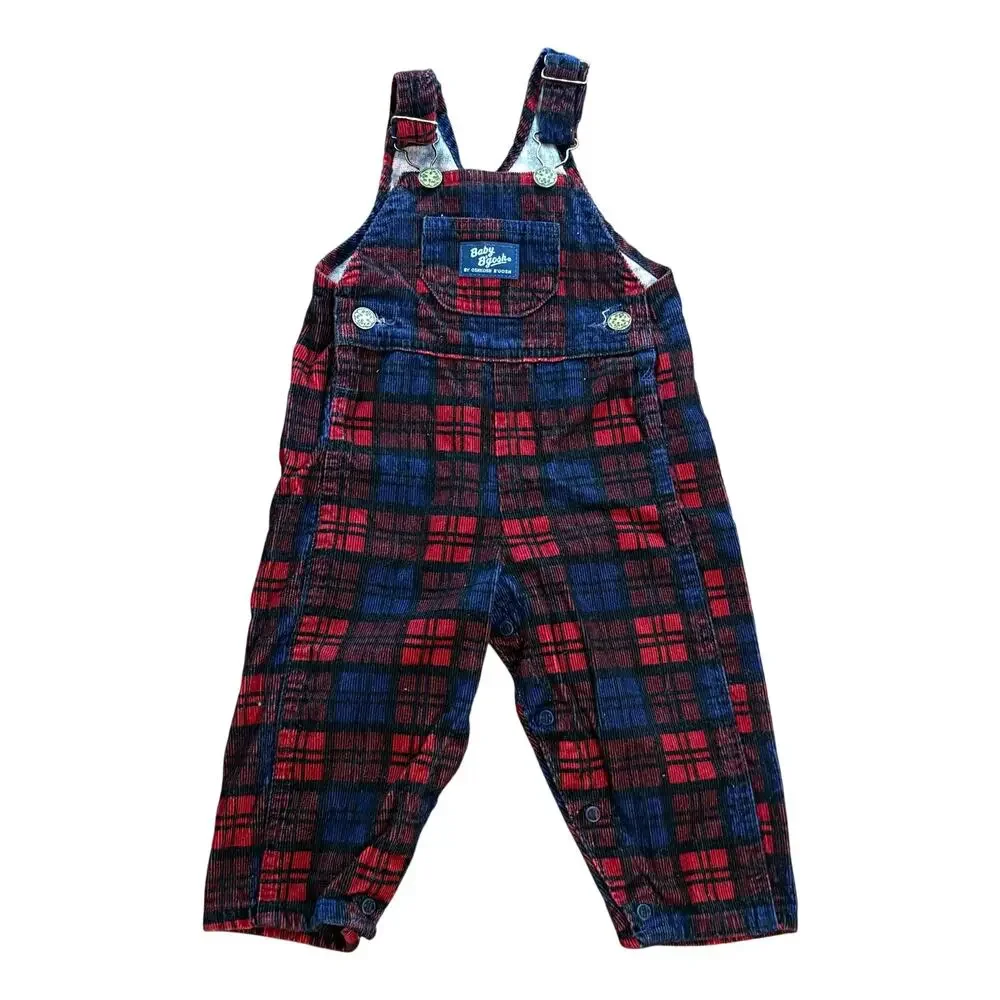 Oshkosh B'Gosh Baby Vintage Blue Red Plaid Overalls Size 18 Months Vestbak USA